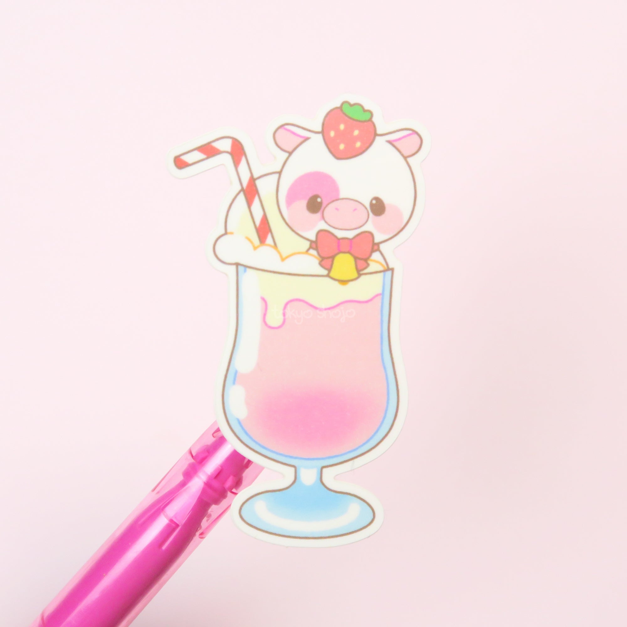 Strawberry Milkshake Cow Sticker