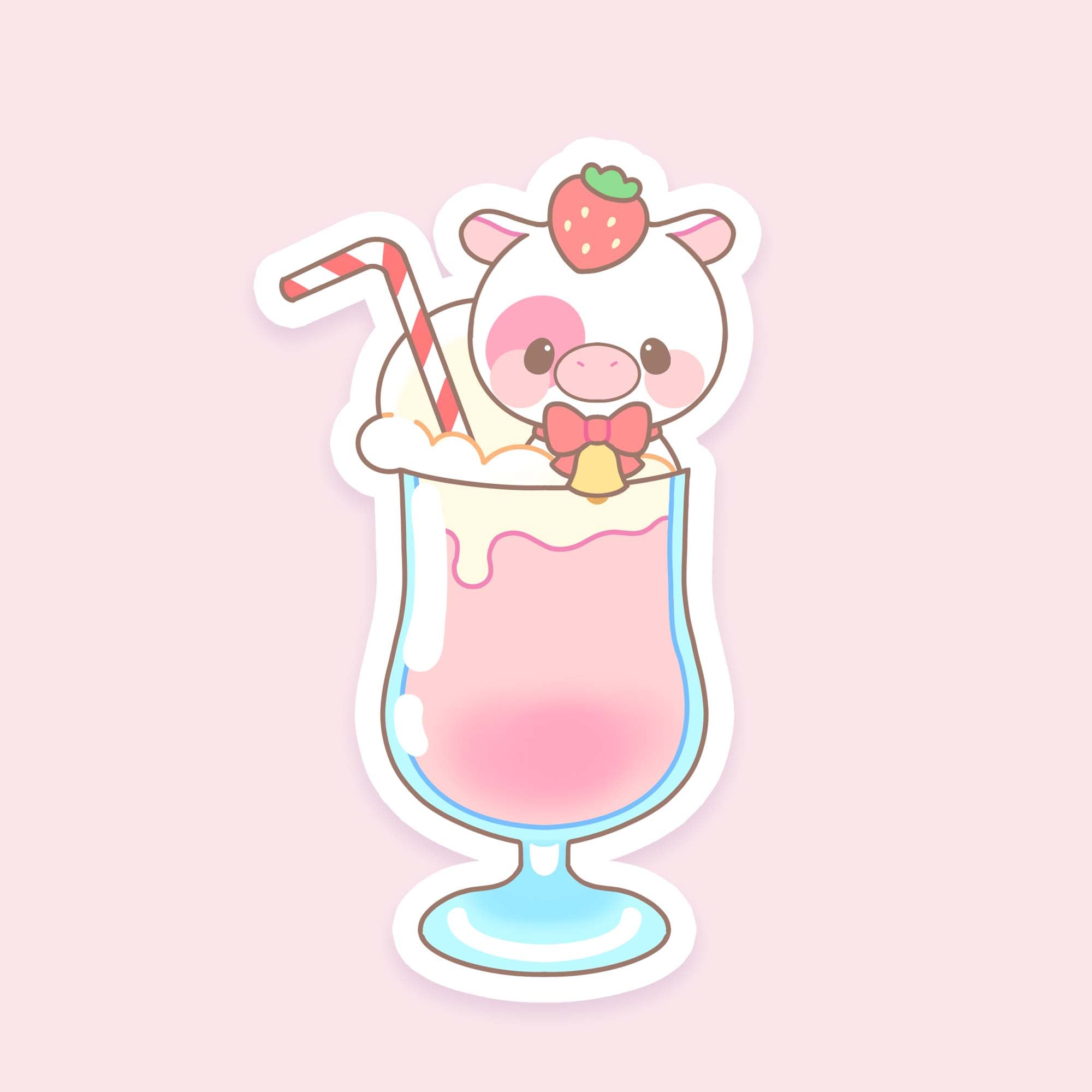 Strawberry Milkshake Cow Sticker